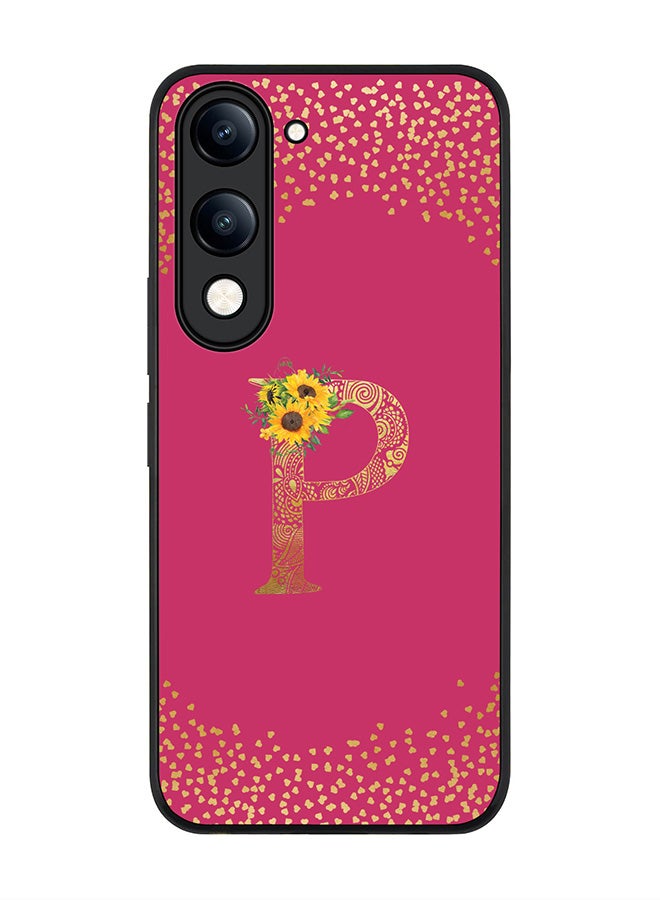 For vivo Y29s 5G / Y19s 5G Case,Slim fit Camera Protection, Shockproof Thin Phone cover  - Custom Floral Monogram - P ( Deep Pink )